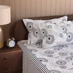 Black & White Abstract Spiral Print Pure Cotton 160 TC Double Queen Bedsheet with 2 Pillow Covers (90*100 Inches)