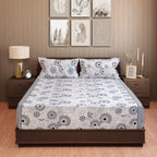 Black & White Abstract Spiral Print Pure Cotton 160 TC Double Queen Bedsheet with 2 Pillow Covers (90*100 Inches)