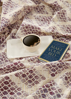 Beige & Purple Geometric Print Pure Cotton 160 TC King Fitted Bedsheet with 2 Pillow Covers (72x78x10 Inches)