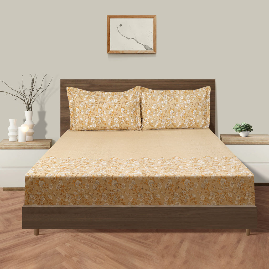 Golden Bloom - 160TC Pure Cotton Double Queen (90x100 Inches)