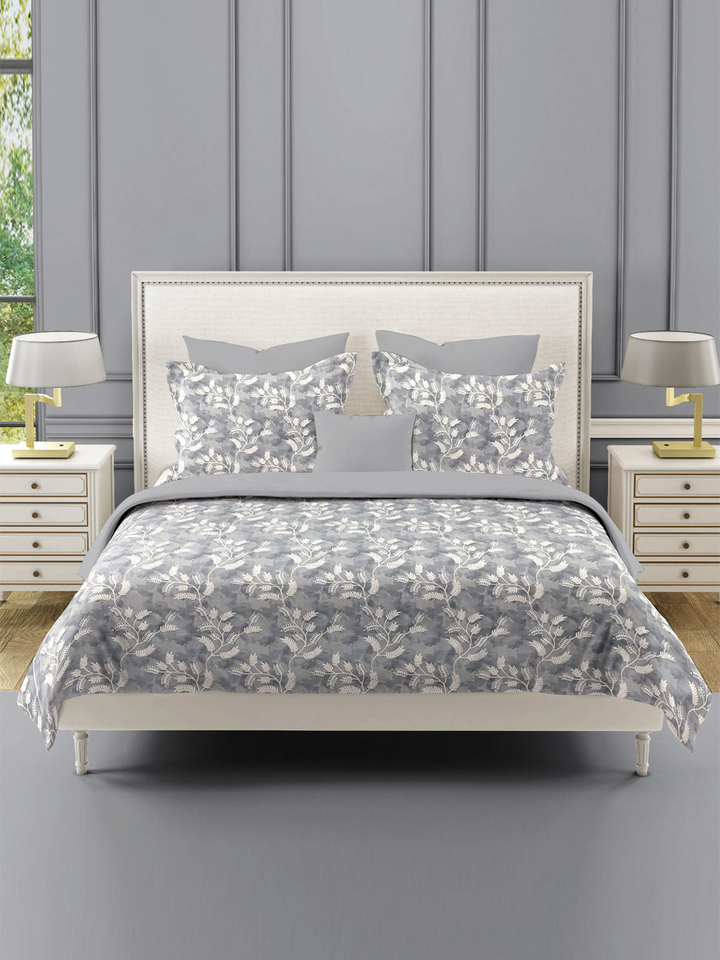 Grey Serenity - Leafy 160TC Pure Cotton Double Queen (90x100 Inches)