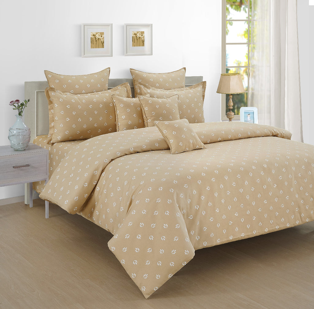 Sand Leaf Mist Cotton Double King Bedsheet with 2 Pillow Covers 250TC - Minimal Botanical Motif (90x108 inches)