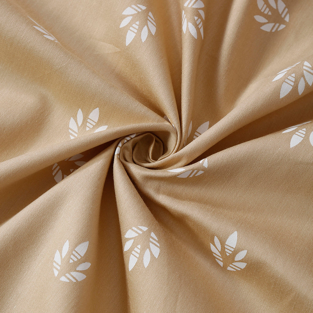 Sand Leaf Mist Cotton Double King Bedsheet with 2 Pillow Covers 250TC - Minimal Botanical Motif (90x108 inches)