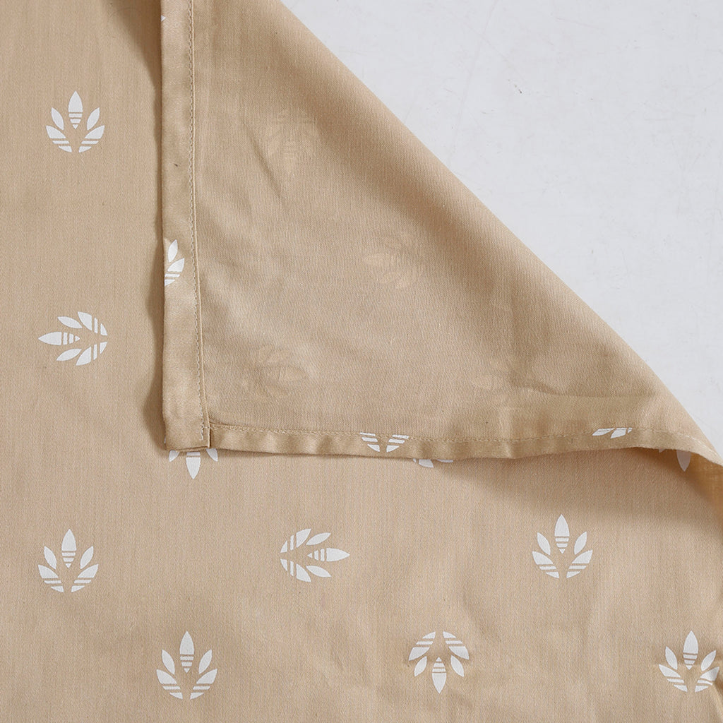 Sand Leaf Mist Cotton Double King Bedsheet with 2 Pillow Covers 250TC - Minimal Botanical Motif (90x108 inches)