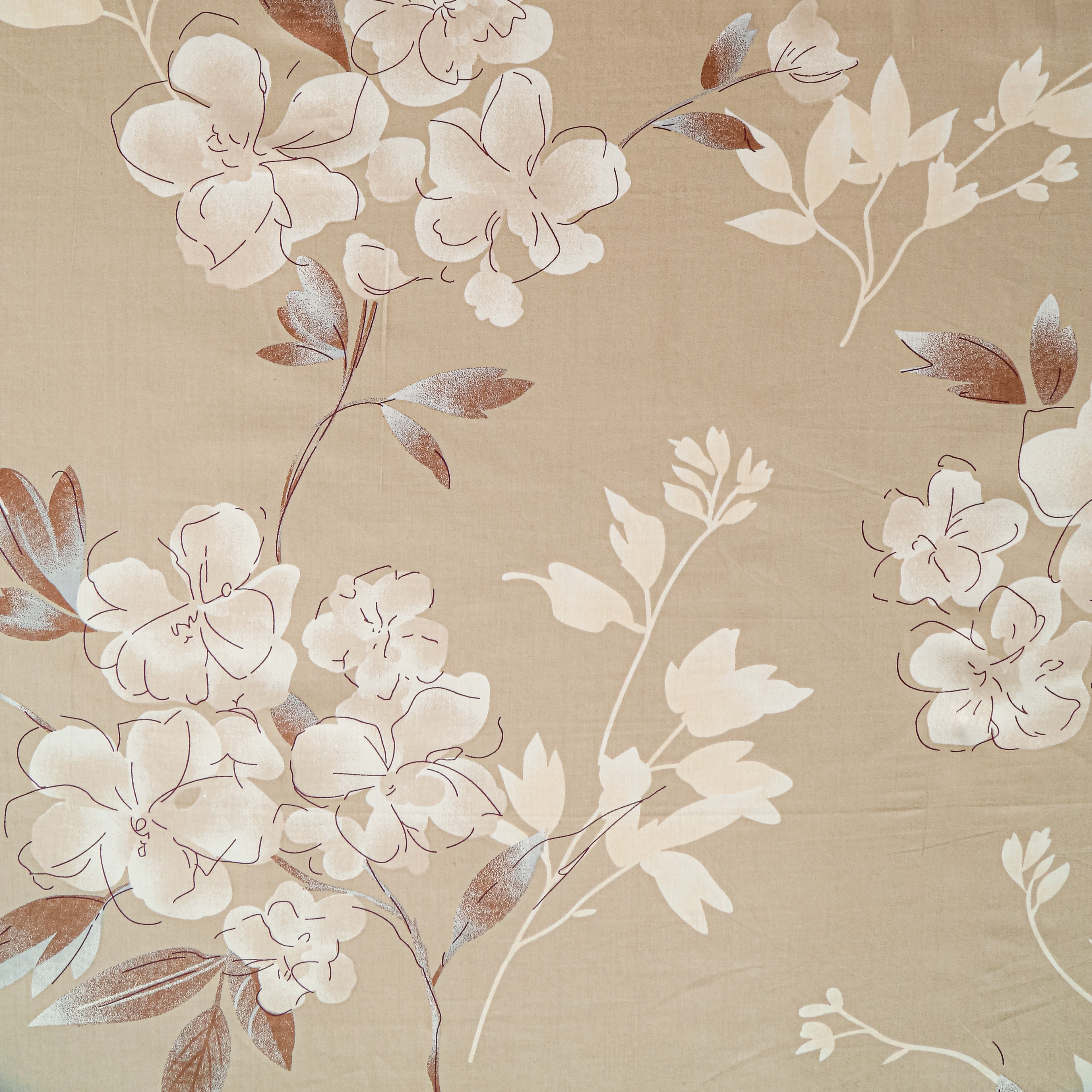 Elegant Floral Harmony Cotton Double King Bedsheet with 2 Pillow Covers 250TC - Warm Beige (90x108 inches)