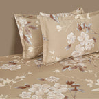 Elegant Floral Harmony Cotton Double King Bedsheet with 2 Pillow Covers 250TC - Warm Beige (90x108 inches)