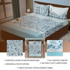 Cotton Double King Bedsheet with 2 Pillow Covers 250TC - Blue & White Ethnic Floral Print (90x108 inches)