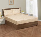 Cotton Double King Bedsheet with 2 Pillow Covers 250TC - Beige Geometric Line Print (90x108 inches)
