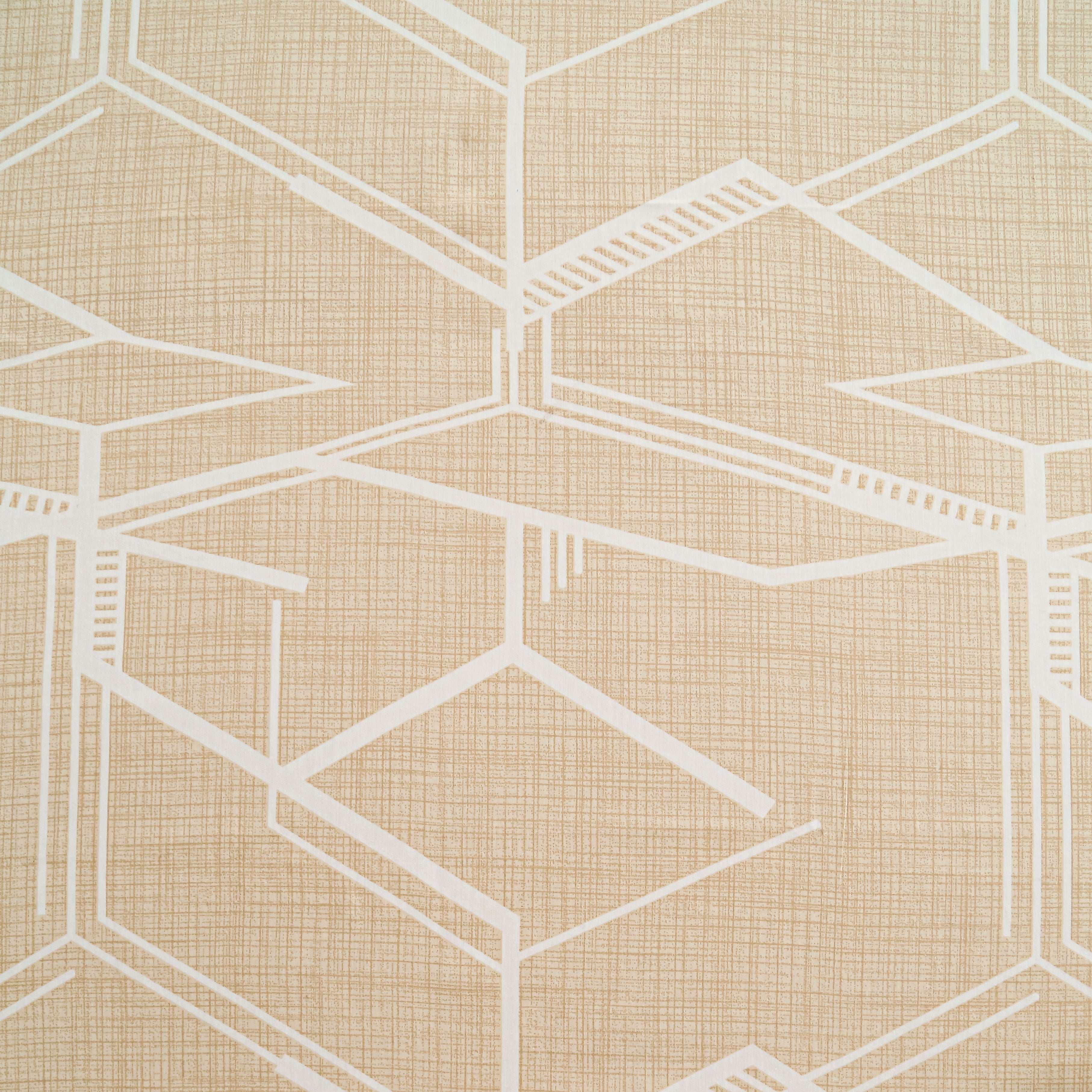 Cotton Double King Bedsheet with 2 Pillow Covers 250TC - Beige Geometric Line Print (90x108 inches)