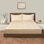Cotton Double King Bedsheet with 2 Pillow Covers 250TC - Beige Geometric Line Print (90x108 inches)