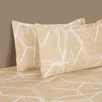 Cotton Double King Bedsheet with 2 Pillow Covers 250TC - Beige Geometric Line Print (90x108 inches)