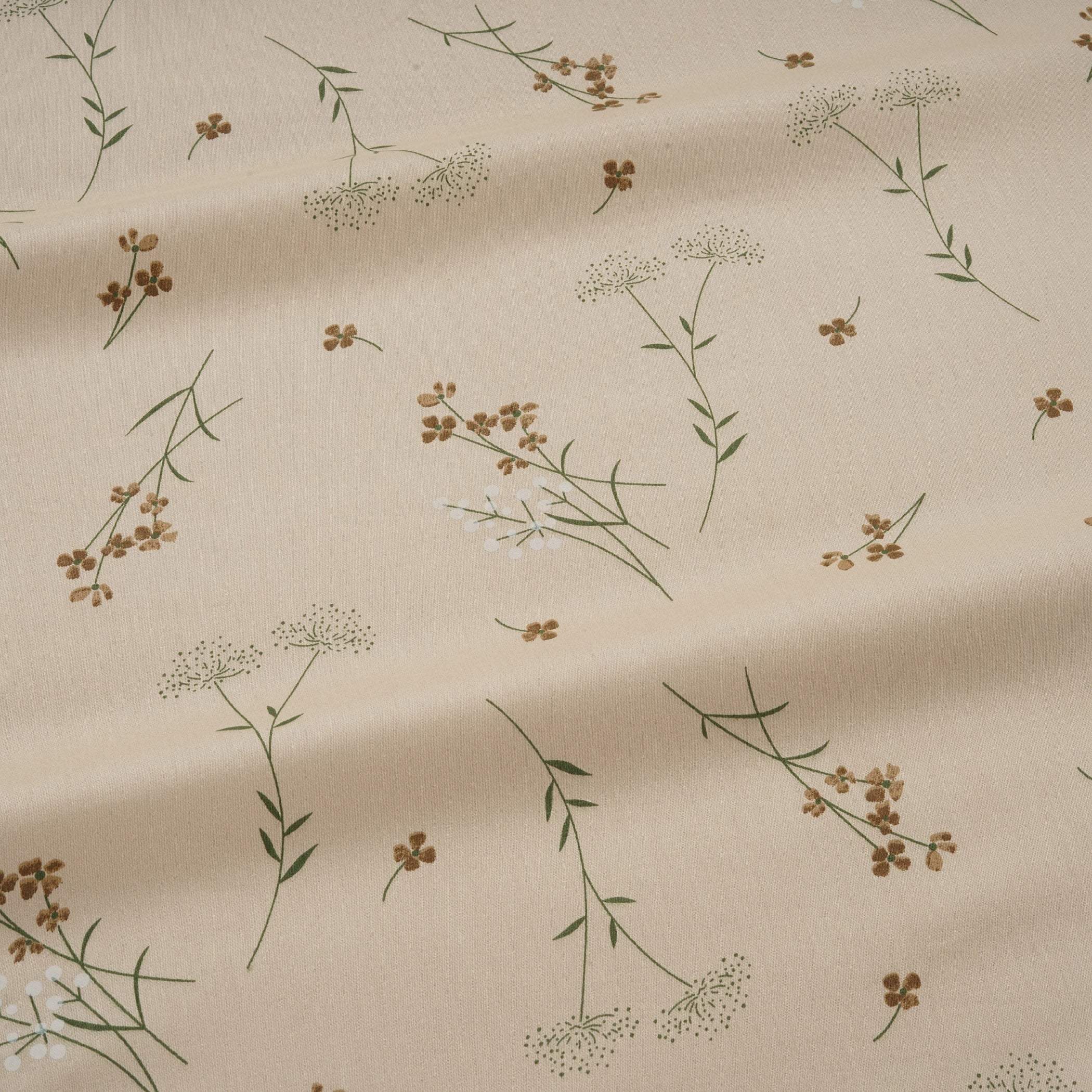Cotton Double King Bedsheet with 2 Pillow Covers 250TC - Beige with Minimal Floral Print (90x108 inches)