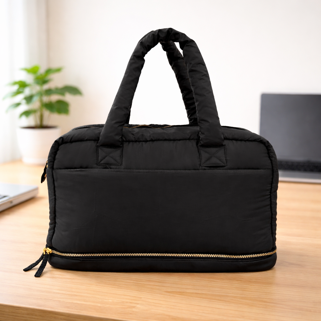 Puffer Overnighter Unisex Black Duffel Bag