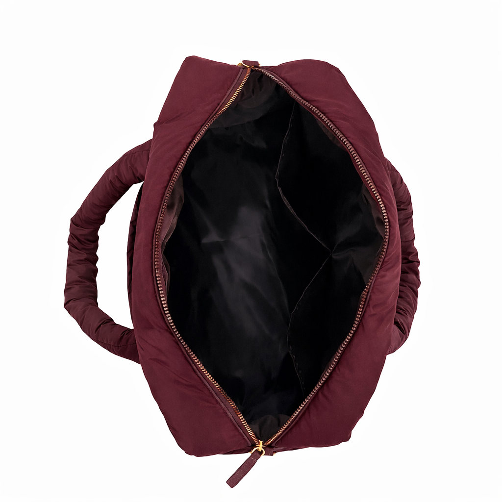 Puffer Overnighter Unisex Burgundy Duffel Bag