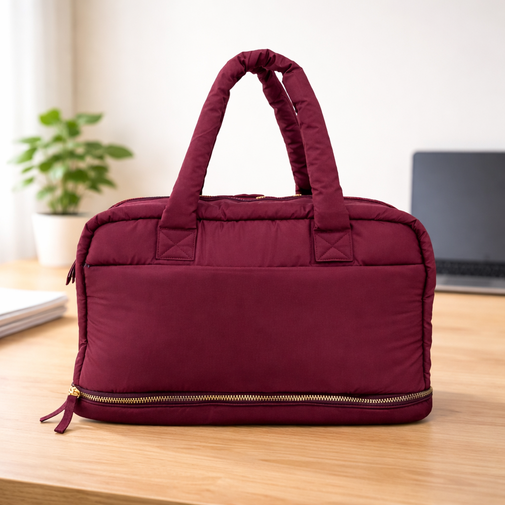Puffer Overnighter Unisex Burgundy Duffel Bag