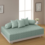 Premium 6 Pcs Pure Cotton Quilted Diwan Set – Green Motif Design