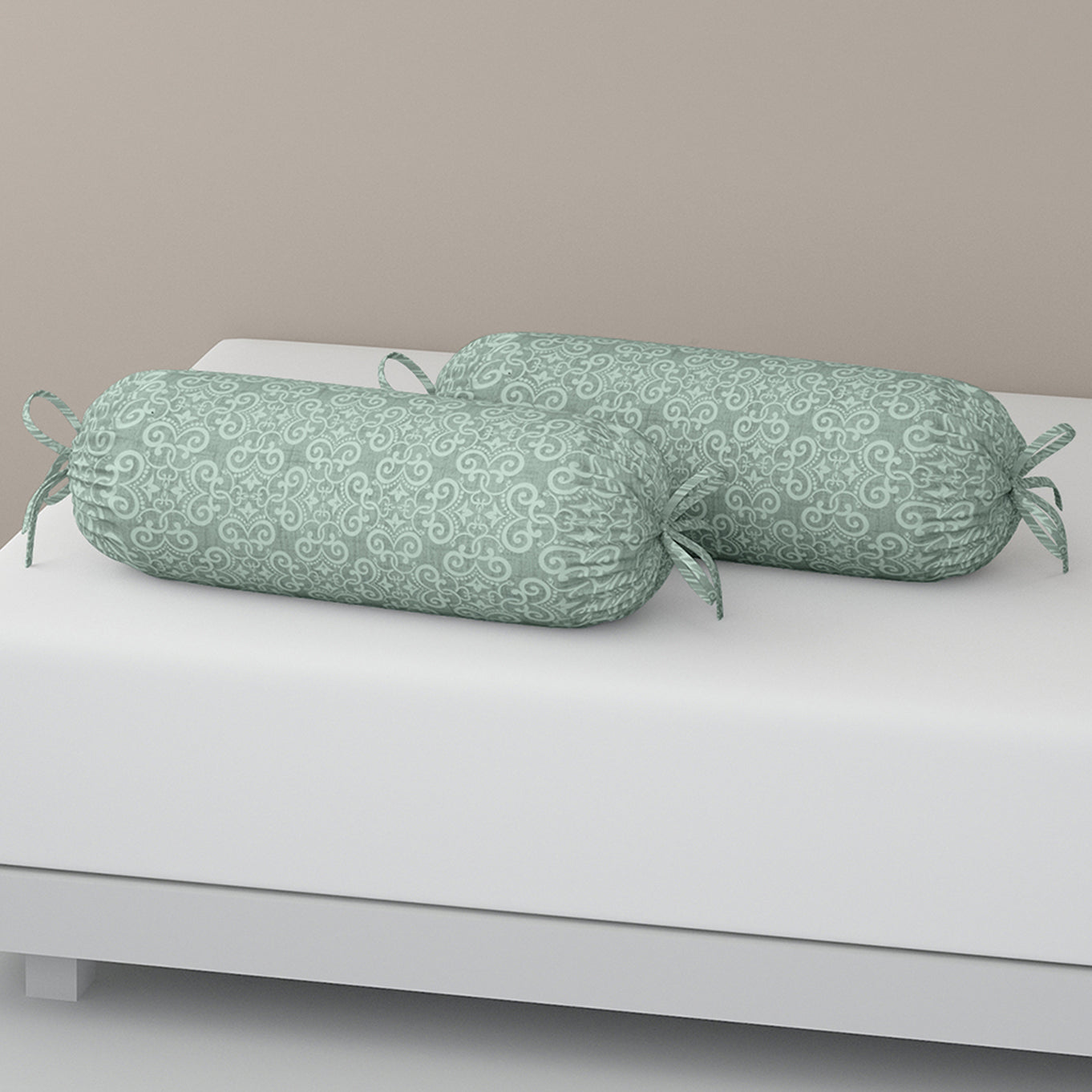 Premium 6 Pcs Pure Cotton Quilted Diwan Set – Green Motif Design