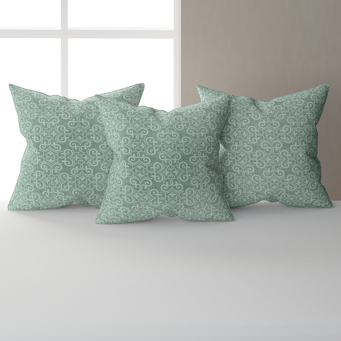 Premium 6 Pcs Pure Cotton Quilted Diwan Set – Green Motif Design