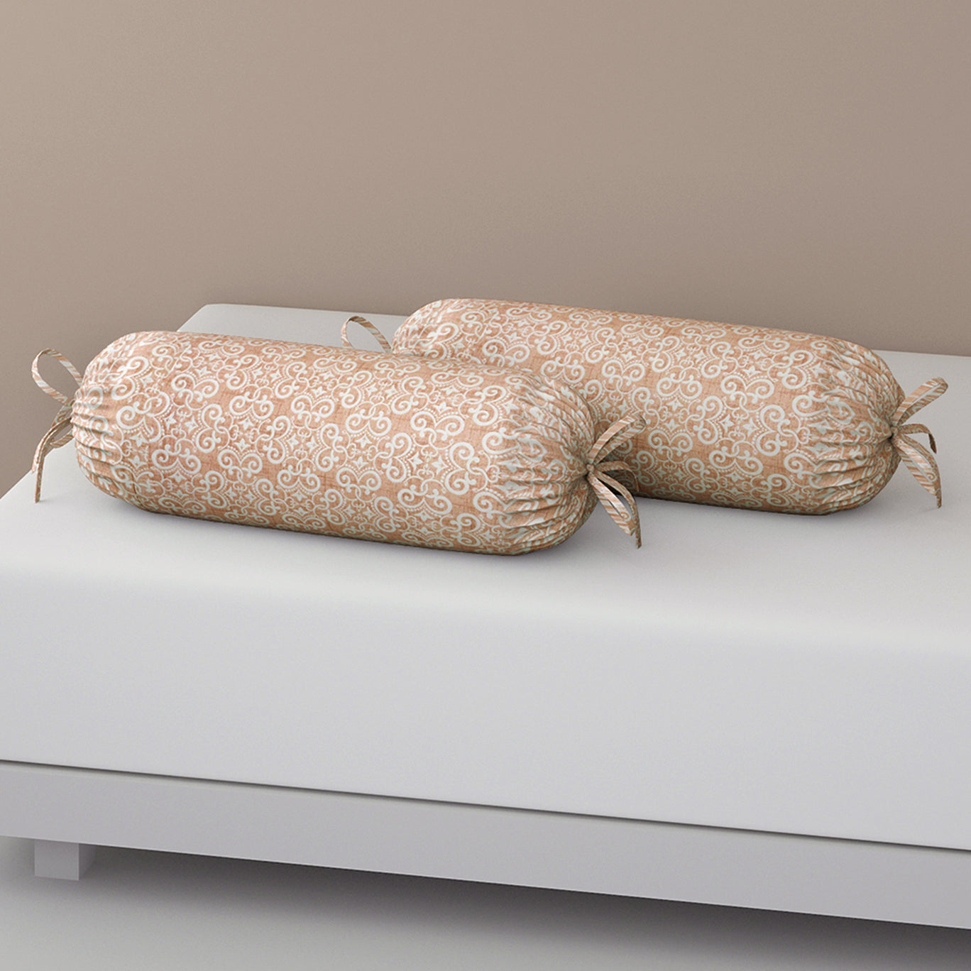 Premium 6 Pcs Pure Cotton Quilted Diwan Set – Beige Motif Design