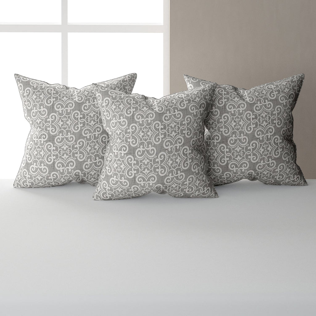 Premium 6 Pcs Pure Cotton Quilted Diwan Set – Grey Motif Design