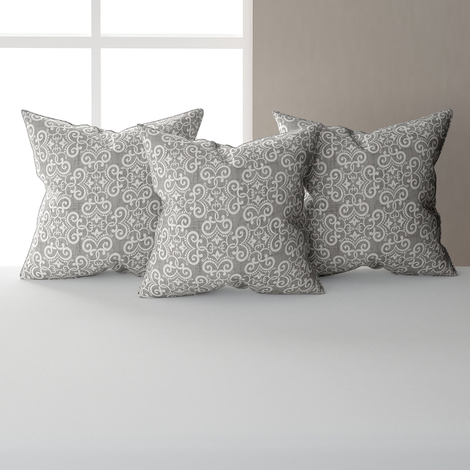 Premium 6 Pcs Pure Cotton Quilted Diwan Set – Grey Motif Design