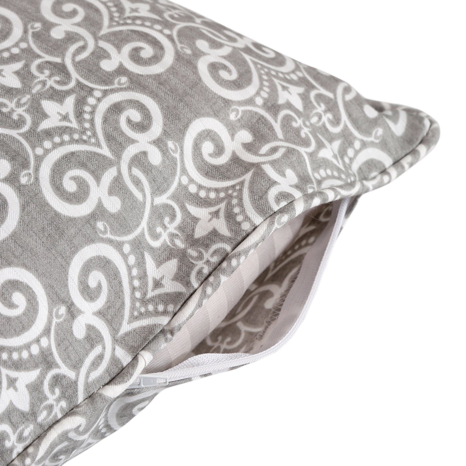 Premium 6 Pcs Pure Cotton Quilted Diwan Set – Grey Motif Design