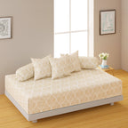 Premium 6 Pcs Pure Cotton Quilted Diwan Set – Beige Motif Design