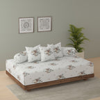 Premium 6 Pcs Pure Cotton Quilted Diwan Set – Beige Floral Design