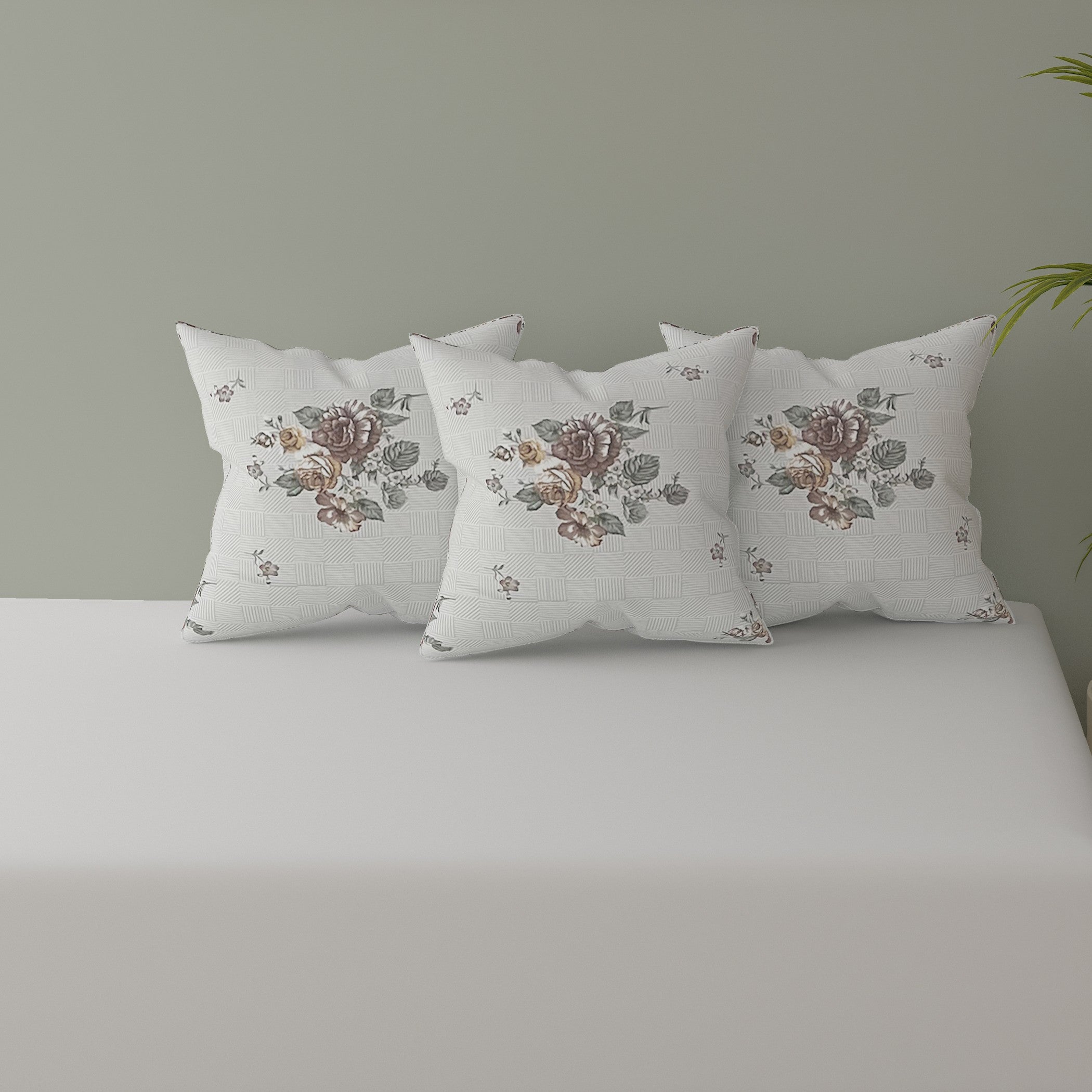 Premium 6 Pcs Pure Cotton Quilted Diwan Set – Beige Floral Design