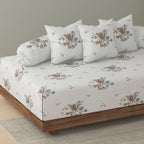 Premium 6 Pcs Pure Cotton Quilted Diwan Set – Beige Floral Design