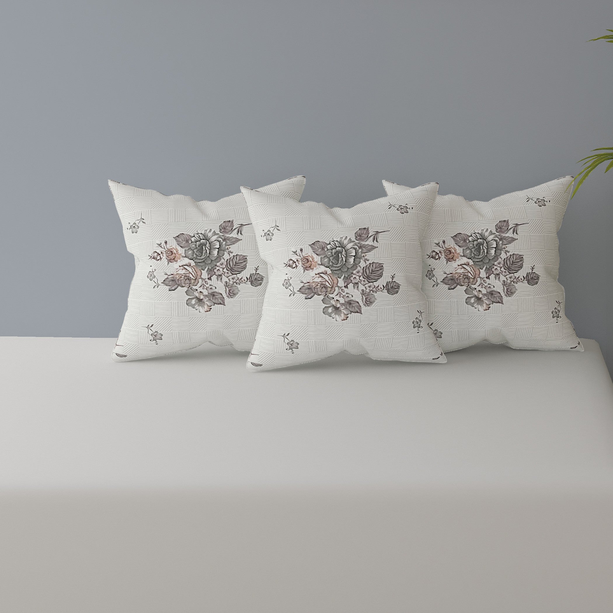 Premium 6 Pcs Pure Cotton Quilted Diwan Set – Grey Floral Design