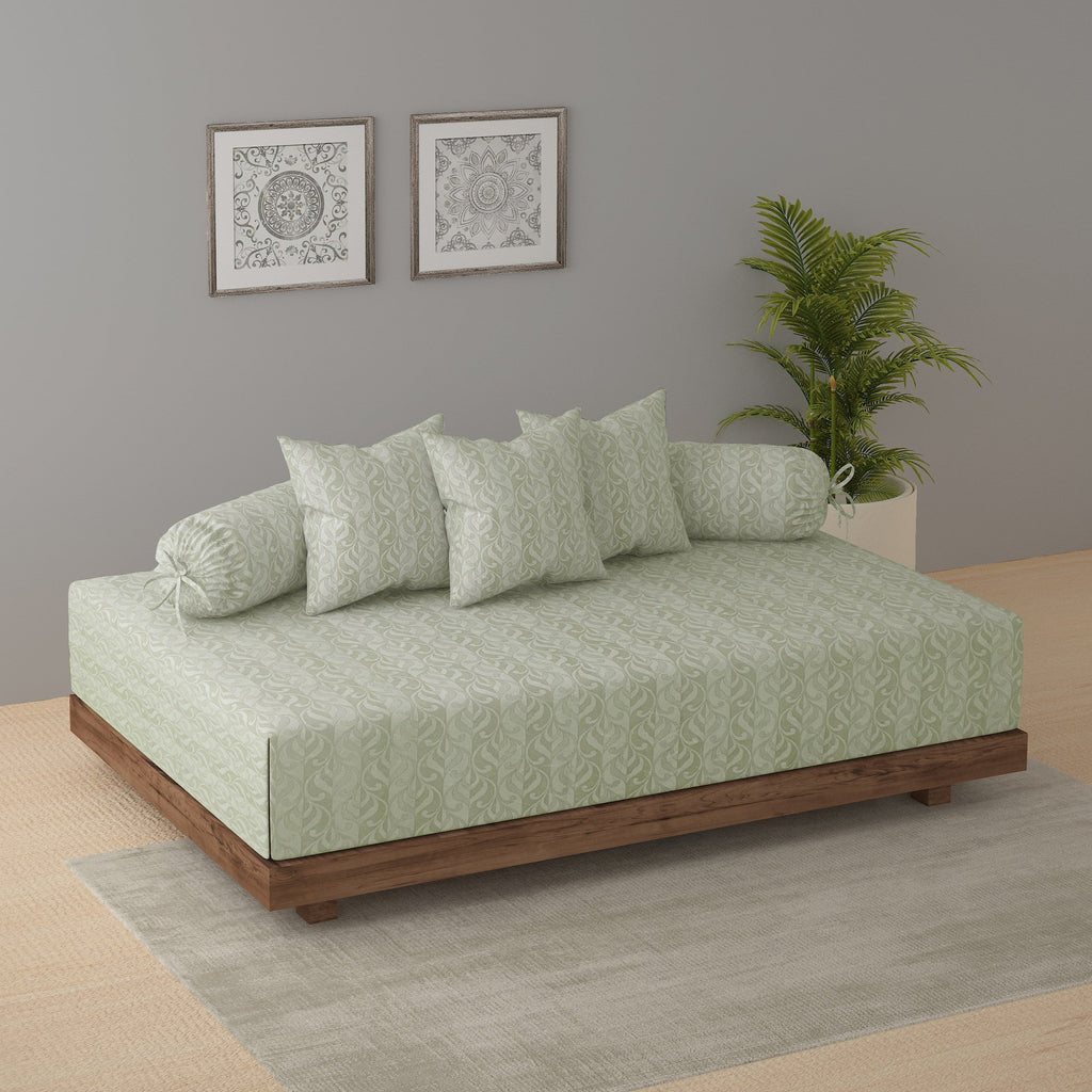 Swayam Leaf Trail Printed Cotton Diwan Set - Soft Green