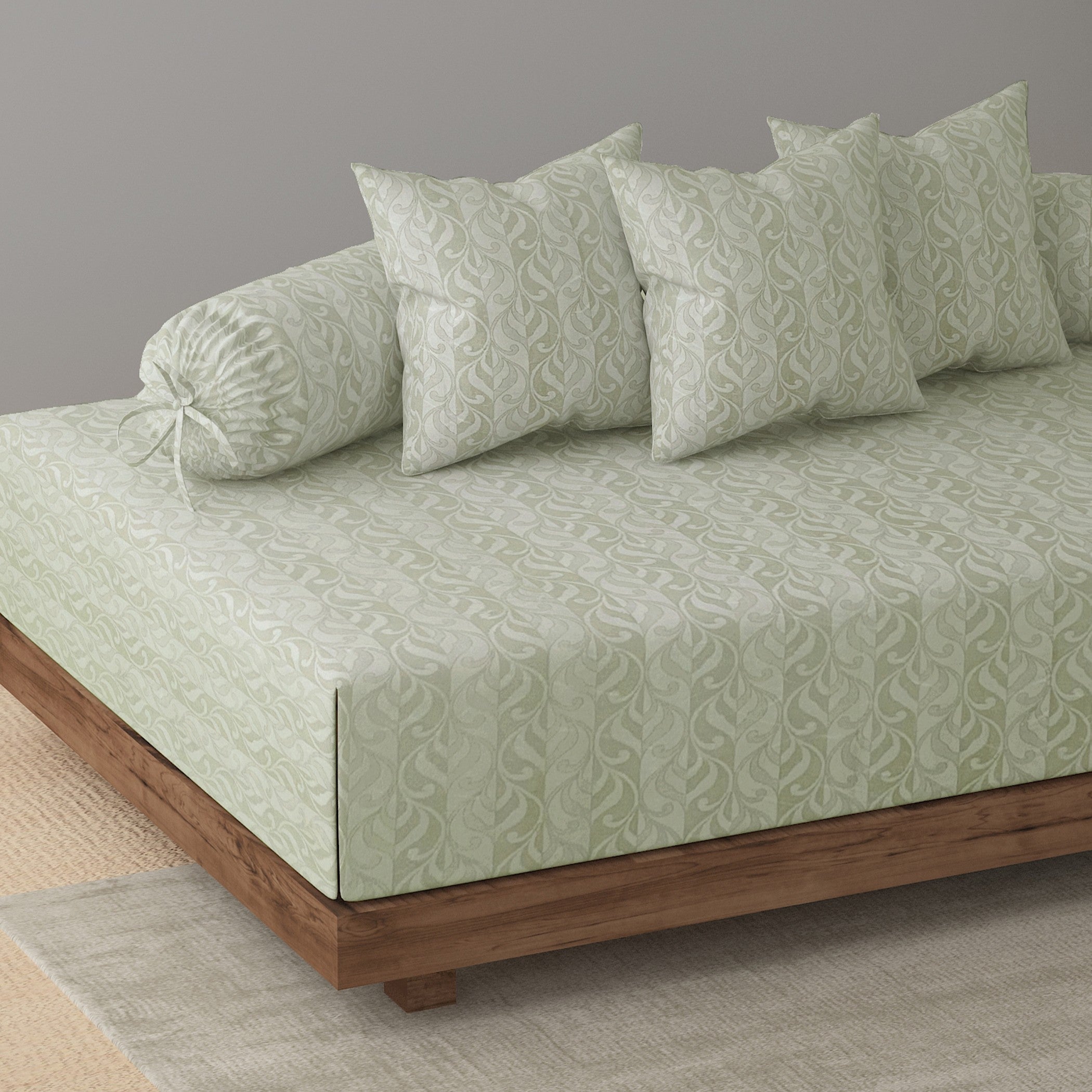 Swayam Leaf Trail Printed Cotton Diwan Set - Soft Green