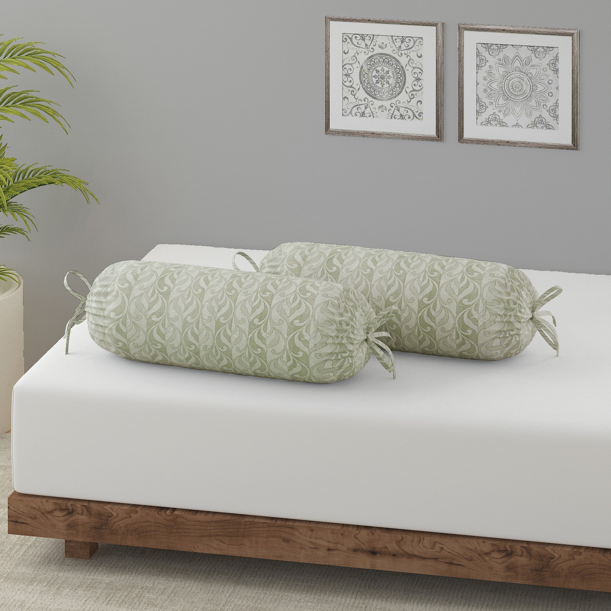 Swayam Leaf Trail Printed Cotton Diwan Set - Soft Green