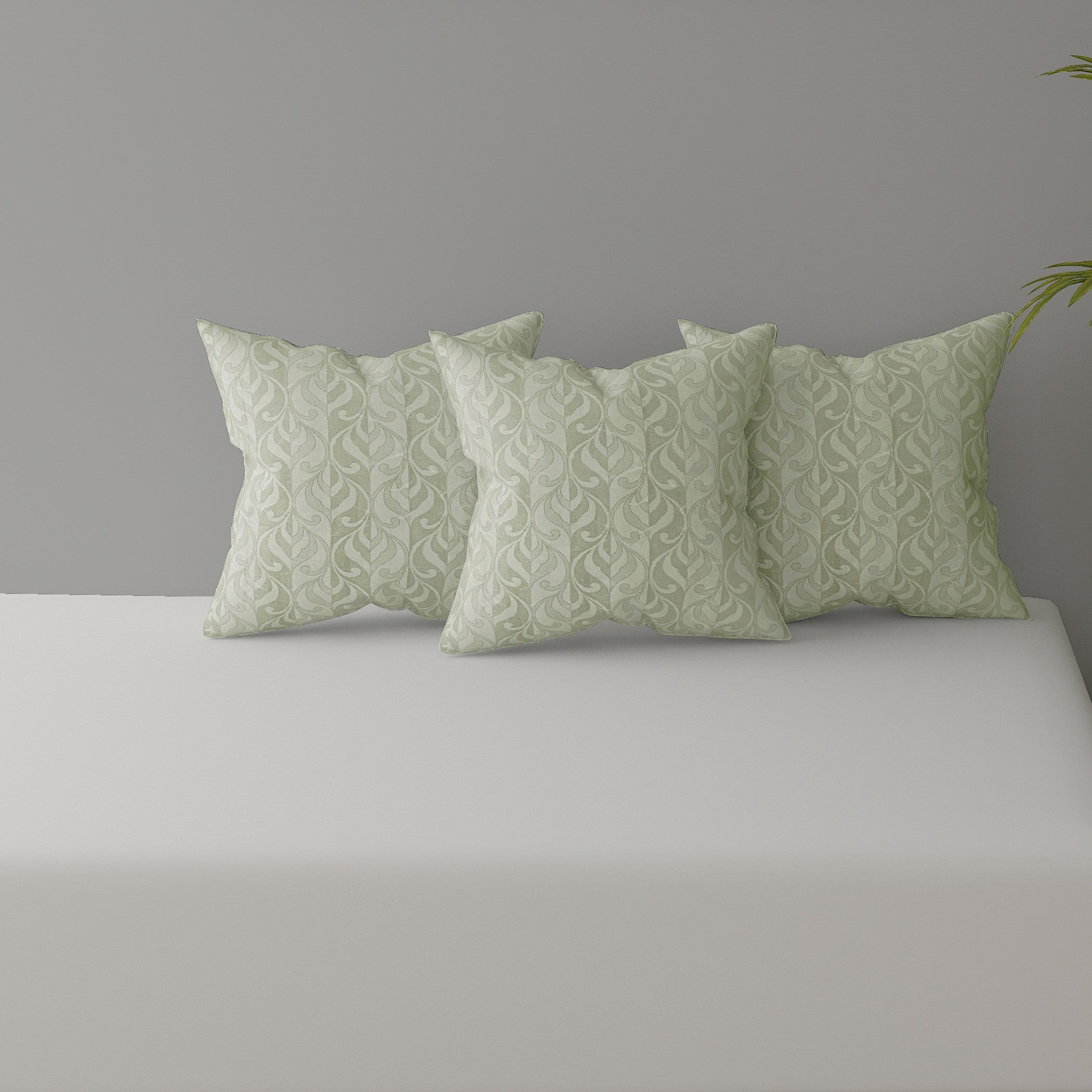 Swayam Leaf Trail Printed Cotton Diwan Set - Soft Green