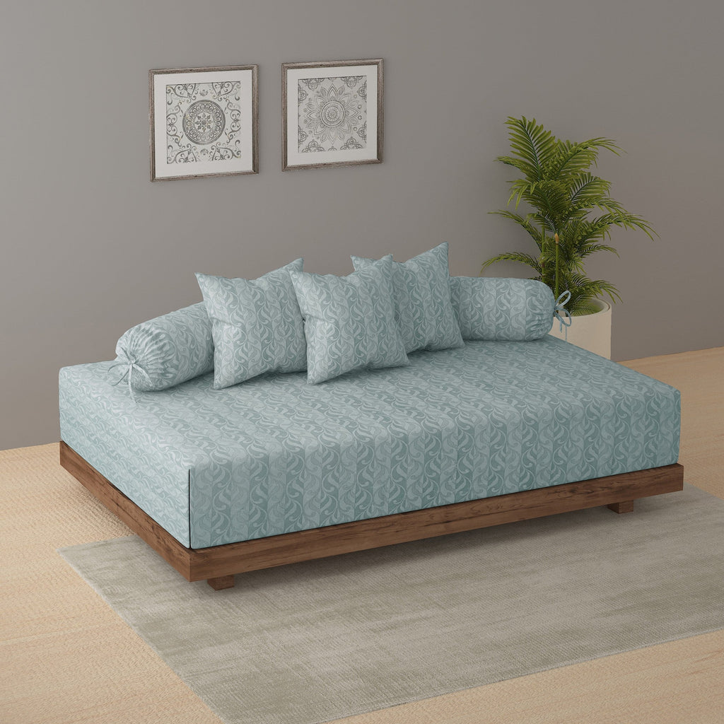 Premium 6 Pcs Pure Cotton Quilted Diwan Set – Blue Abstract Design