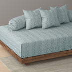 Premium 6 Pcs Pure Cotton Quilted Diwan Set – Blue Abstract Design