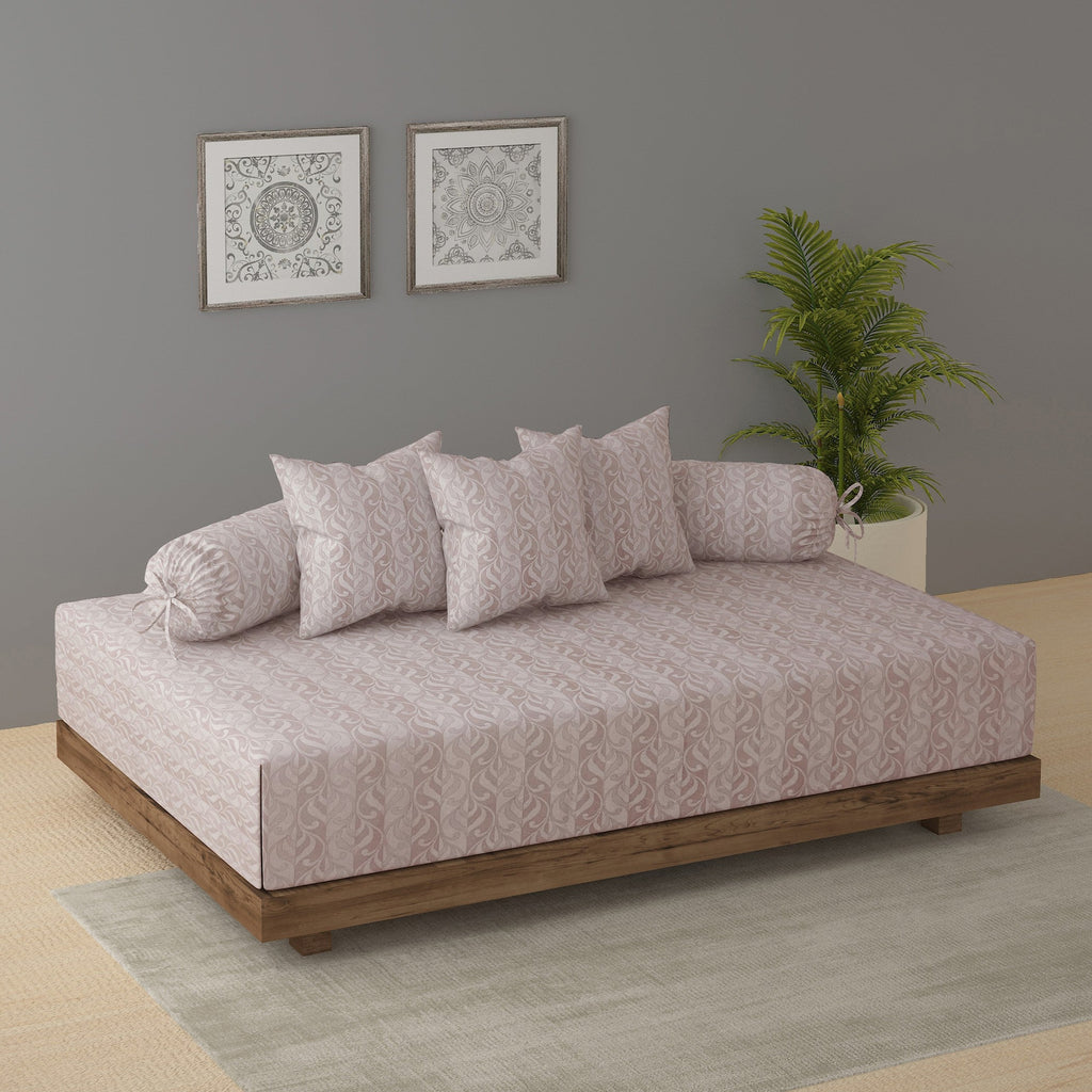 Swayam Leaf Motif Printed Cotton Diwan Set - Soft Blush Pink