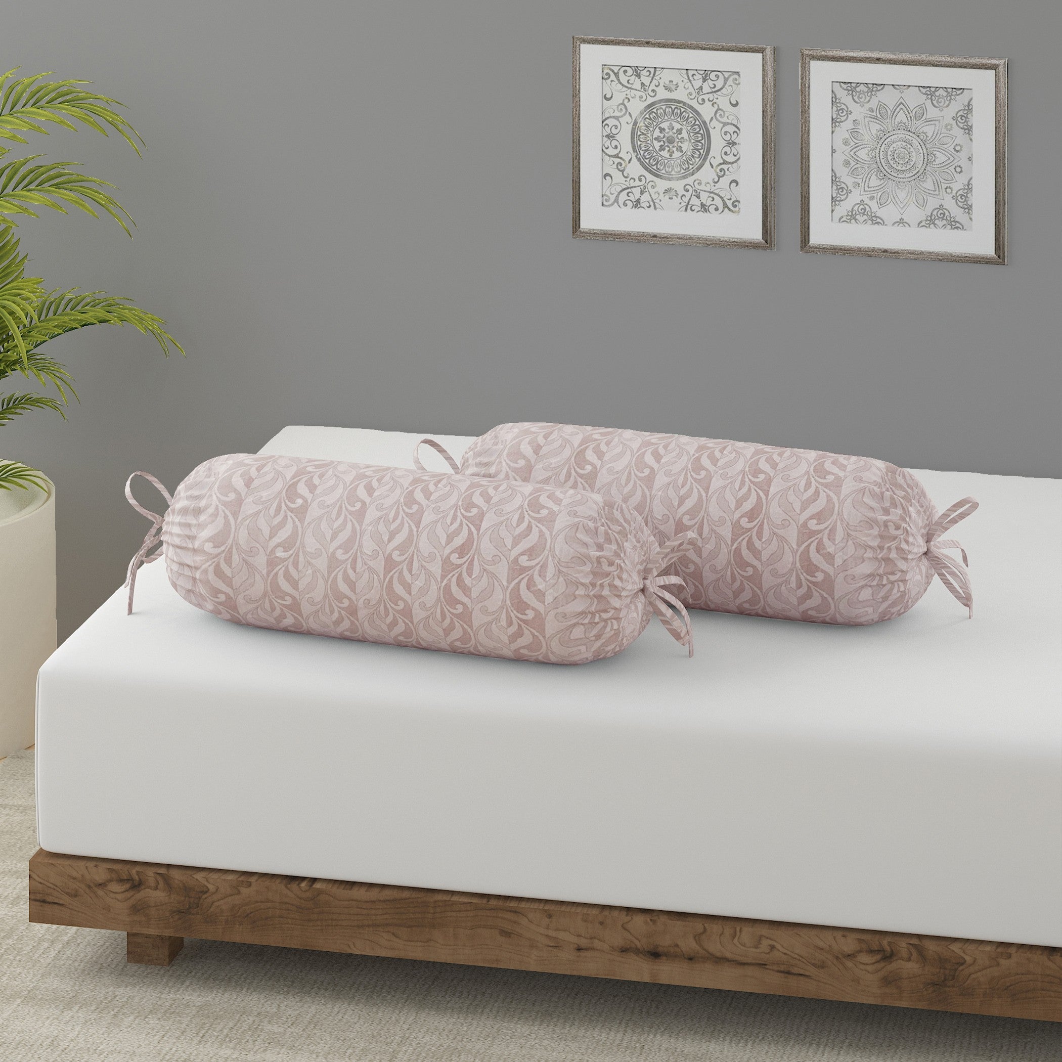 Swayam Leaf Motif Printed Cotton Diwan Set - Soft Blush Pink