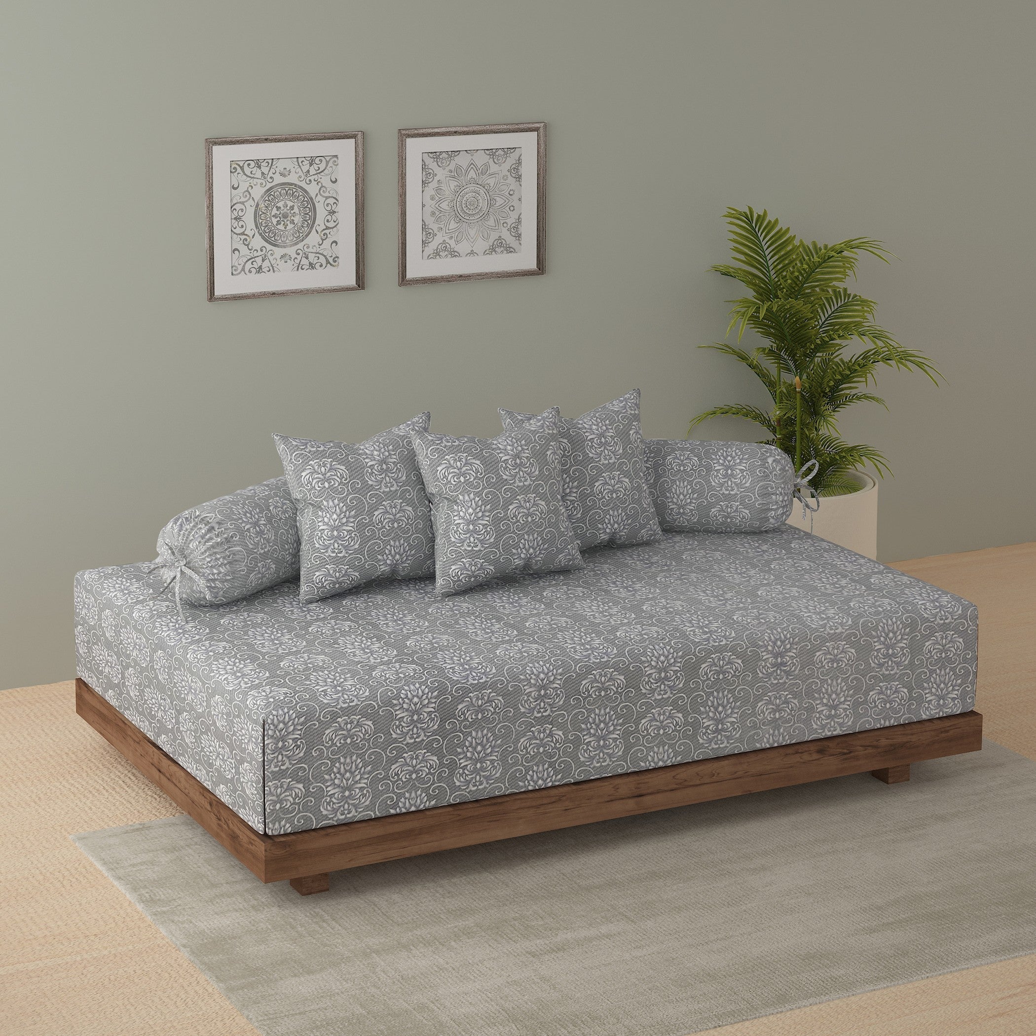 Premium 6 Pcs Quilted Diwan Set – Purple Abstract Design