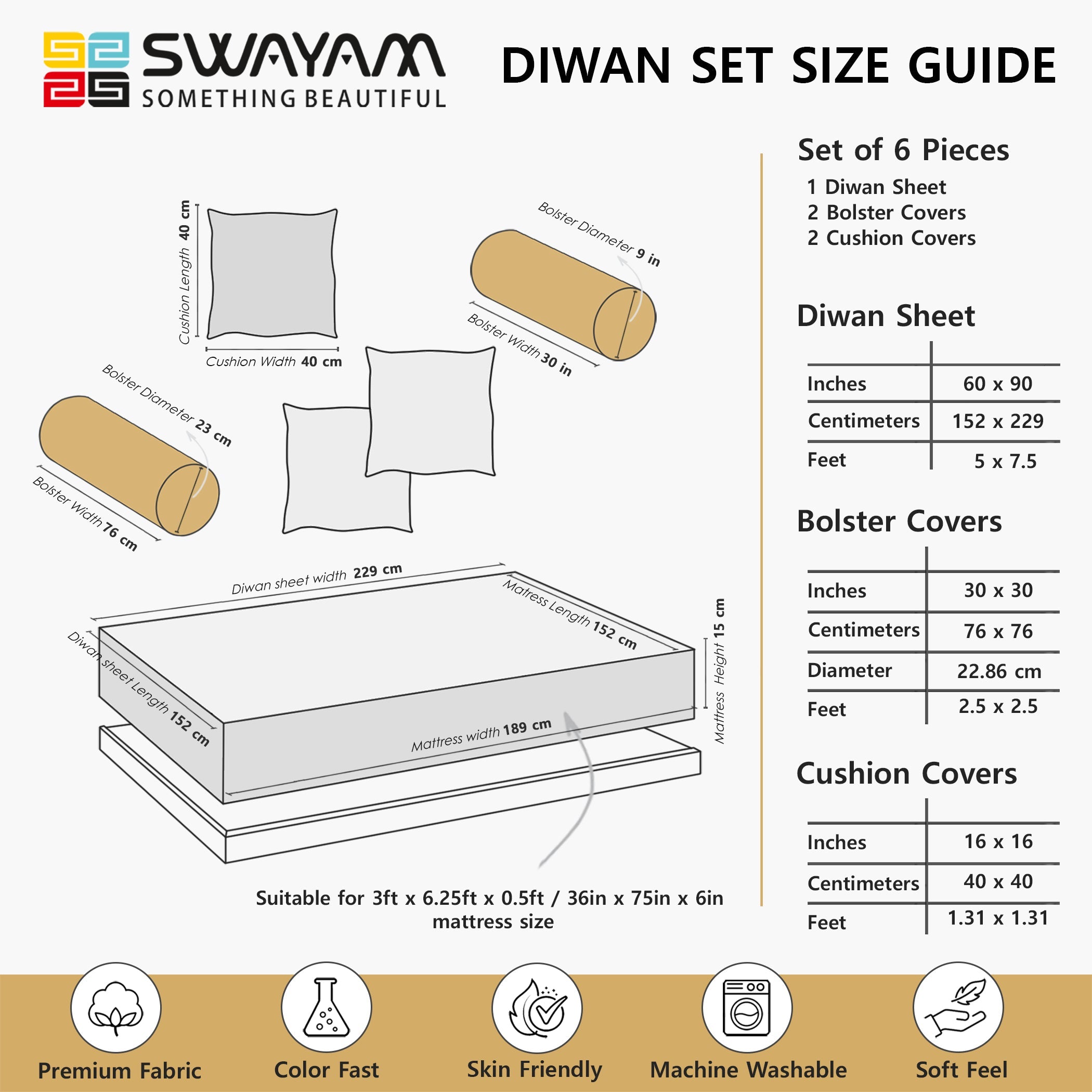 Premium 6 Pcs Quilted Diwan Set – Purple Abstract Design