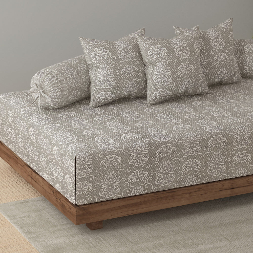 Premium 6 Pcs Quilted Diwan Set with 100% Cotton Fabric – Classic Grey abstract