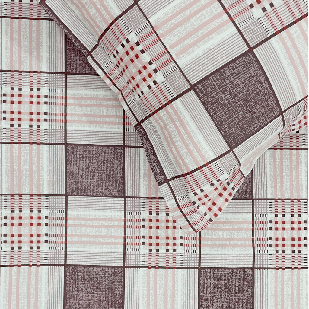 Swayam Checked Printed Cotton Diwan Set - Brown & Beige