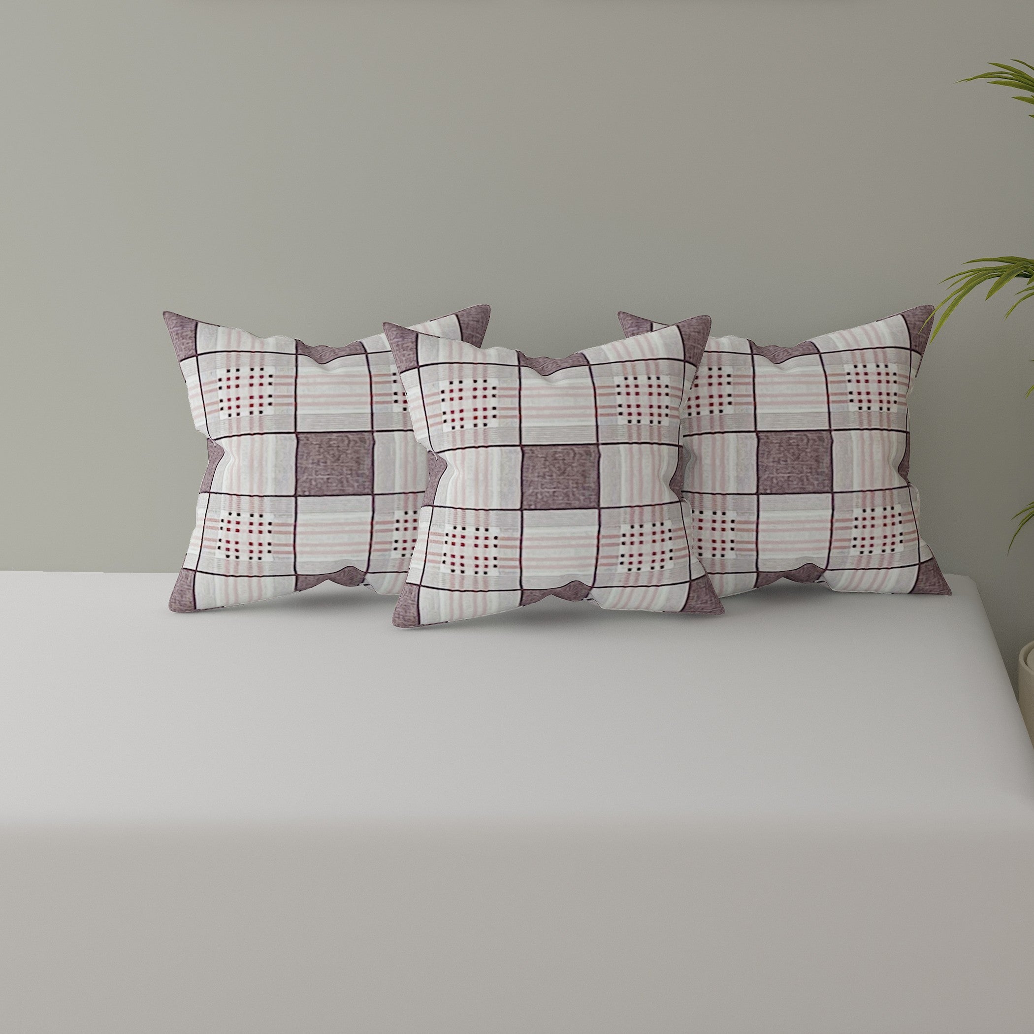 Swayam Checked Printed Cotton Diwan Set - Brown & Beige