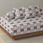 Swayam Checked Printed Cotton Diwan Set - Brown & Beige