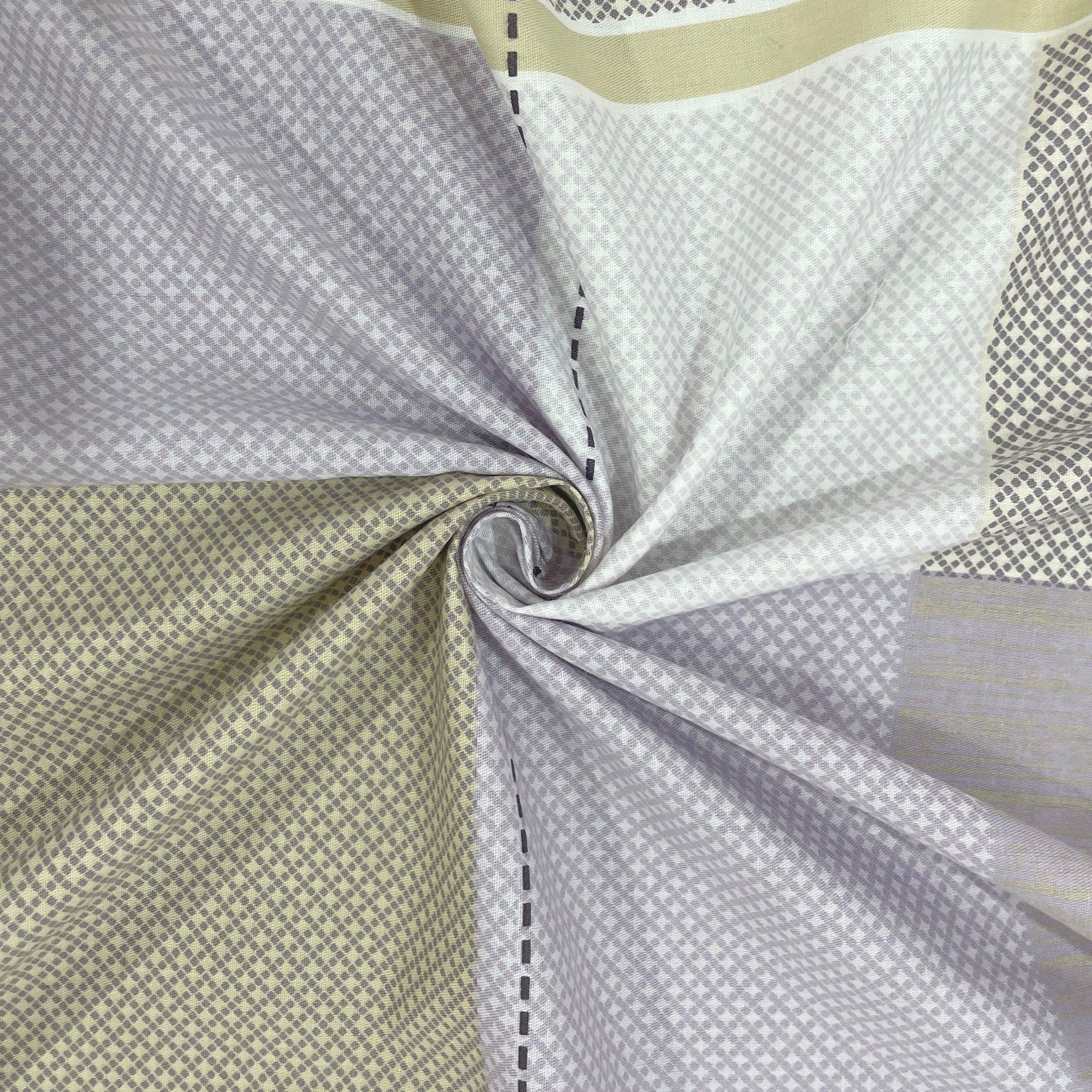 Swayam Checked Printed Cotton Diwan Set - Grey, Sage Green & Lavender