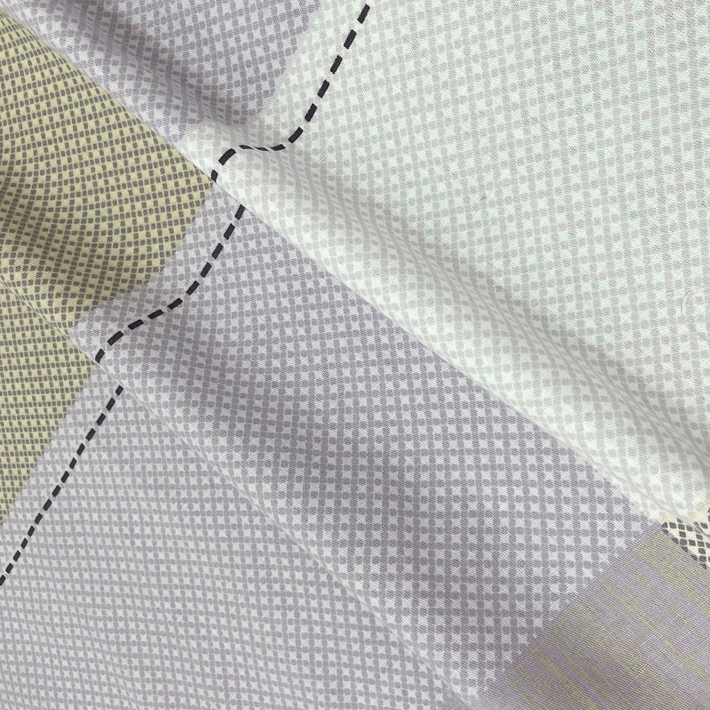 Swayam Checked Printed Cotton Diwan Set - Grey, Sage Green & Lavender