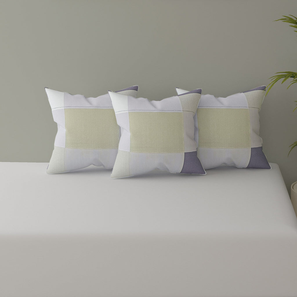 Swayam Checked Printed Cotton Diwan Set - Grey, Sage Green & Lavender