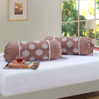 Ethnic Brown Cotton Diwan Set with Tree Motif - 6 Pcs Traditional Diwan Bedding Set