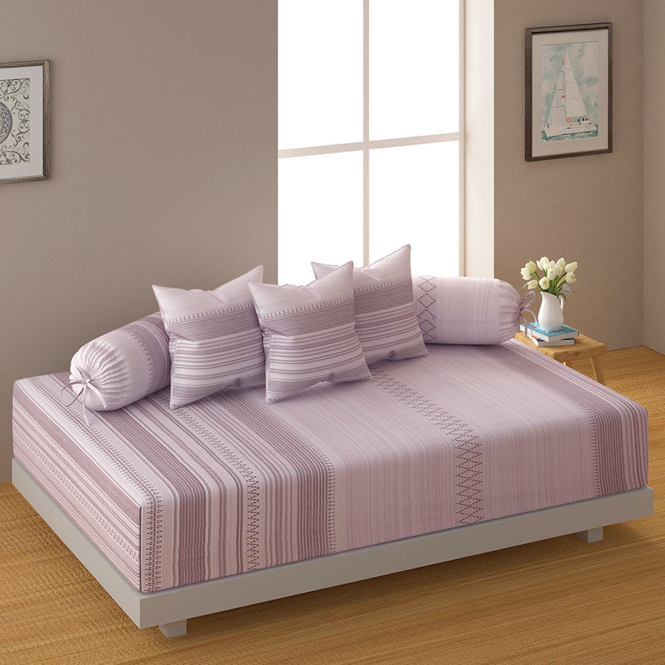 Swayam Striped Printed Cotton Diwan Set - Soft Blush Pink